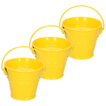 Citronella kaarsen - in zink potje - set 3x - geel - 5 branduren - geurkaarsen