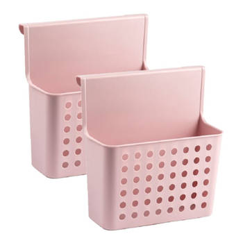Set van 2x stuks badkamer/keuken hang opbergmandjes/organizers roze 26 x 24 cm - Opbergmanden