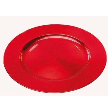 Rond kaarsenbord/kaarsenplateau rood van kunststof 33 cm - Kaarsenplateaus