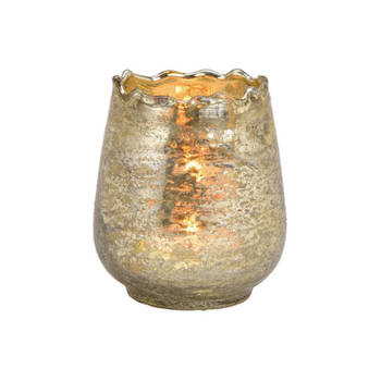 Glazen design windlicht/kaarsenhouder champagne goud 8 x 9 x 8 cm - Waxinelichtjeshouders