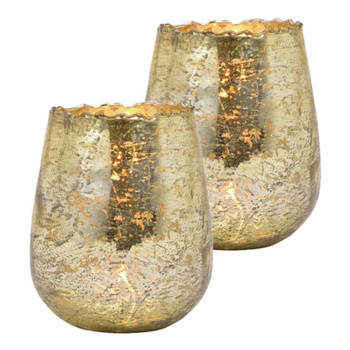 Set van 2x stuks glazen design windlicht/kaarsenhouder champagne goud 12 x 15 x 12 cm - Waxinelichtjeshouders