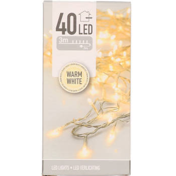 Kerstverlichting transparant snoer met 40 lampjes warm wit 300 cm - Kerstverlichting kerstboom
