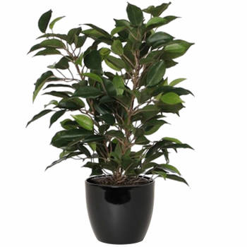 Groene ficus kunstplant 40 cm met plantenpot zwart D13.5 en H12.5 cm - Kunstplanten