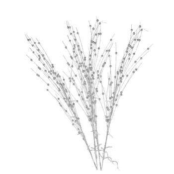 2x stuks glitter tak zilver 76 cm decoratie kunstbloemen/kunsttakken met warm witte LED lichtjes - Kunstbloemen