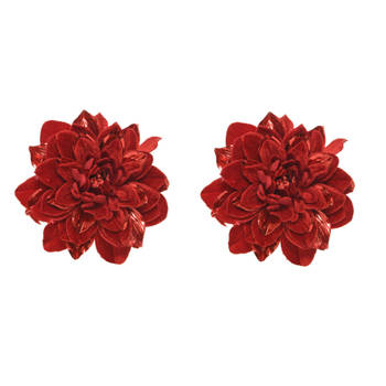 2x stuks decoratie bloemen velvet rood op clip 16 cm - Kunstbloemen