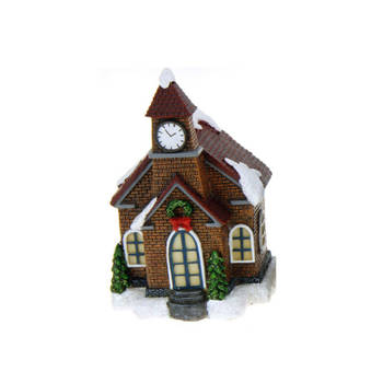 1x Verlichte kerstdorp huisjes/kersthuisjes kerkjes/kerken 13,5 cm - Kerstdorpen