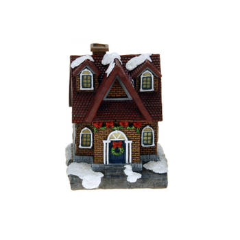 1x Verlichte kerstdorp huisjes/kersthuisjes met rood dak 13,5 cm - Kerstdorpen