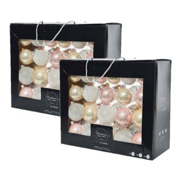 84x stuks glazen kerstballen lichtroze (blush)/parel/wit 5-6-7 cm - Kerstbal