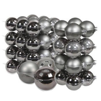60x stuks glazen kerstballen titanium grijs 6, 8 en 10 cm mat/glans - Kerstbal