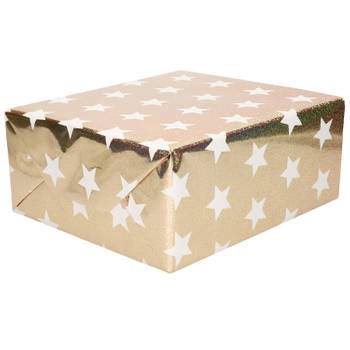 1x stuks rollen inpakpapier/cadeaupapier goud holografisch met sterren 150 x 70 cm - Cadeaupapier