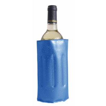 1x Wijnflessen/drankflessen koeler hoes blauw 34 x 18 cm - Koelelementen