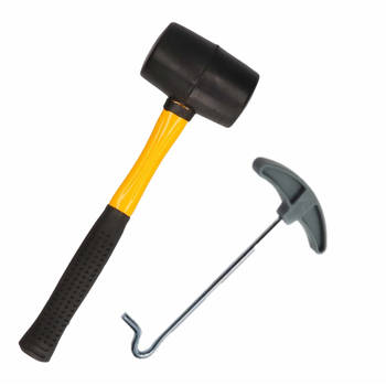 Rubberen hamer / campinghamer 450 gram inclusief tentharingen uittrekker - Tentharingen