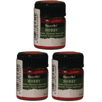 3x Acrylverf/hobbyverf rood 15 ml hobby materiaal - Hobbyverf