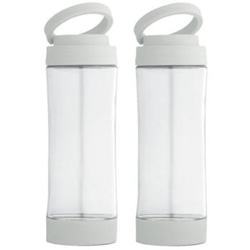 2x Stuks glazen waterfles/drinkfles met witte kunststof schroefdop en smartphone houder 390 ml - Drinkflessen