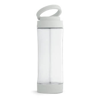 Glazen waterfles/drinkfles met licht grijze kunststof schroefdop en smartphone houder 390 ml - Drinkflessen