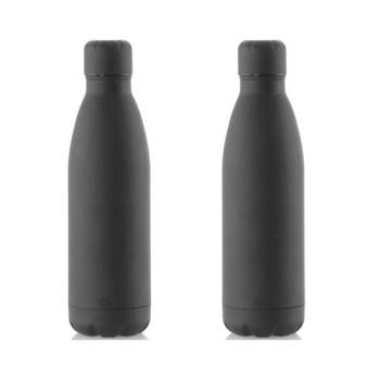 2x Stuks Rvs waterfles/drinkfles zwart met schroefdop 790 ml - Drinkflessen