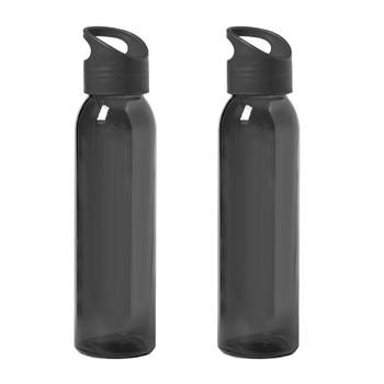 2x Stuks glazen waterfles/drinkfles zwart transparant met schroefdop met handvat 470 ml - Drinkflessen