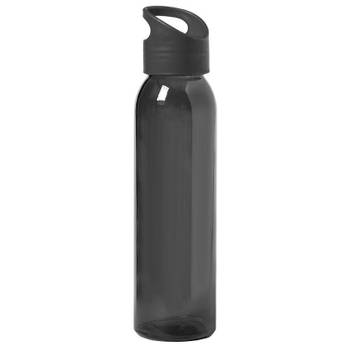 Glazen waterfles/drinkfles zwart transparant met schroefdop met handvat 470 ml - Drinkflessen