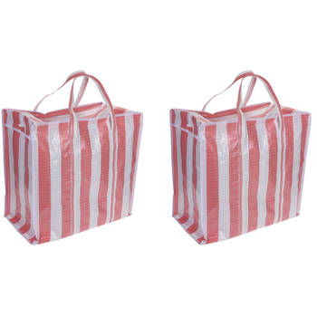 Set van 2x wastassen/boodschappentassen/opbergtassen wit/rood 55 x 55 x 30 cm - Shoppers