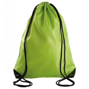 Sport gymtas/draagtas met rijgkoord - lime groen - 34 x 44 cm - polyester - verstevigde hoeken - Gymtasje - zwemtasje