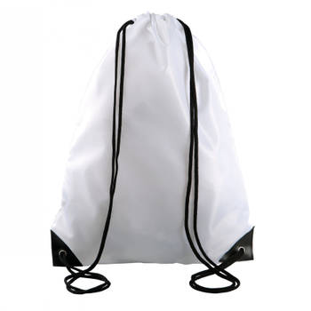 Sport gymtas/draagtas wit met rijgkoord 34 x 44 cm van polyester - Gymtasje - zwemtasje