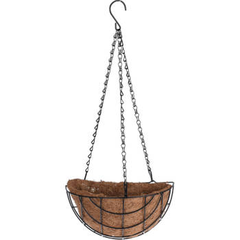 Metalen hanging basket / plantenbak halfrond zwart met ketting 31 cm - hangende bloemen - Plantenbakken