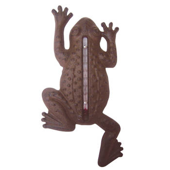 Buiten thermometer van gietijzer in kikker vorm roestbruin tuindecoratie 24 cm - Buitenthermometers