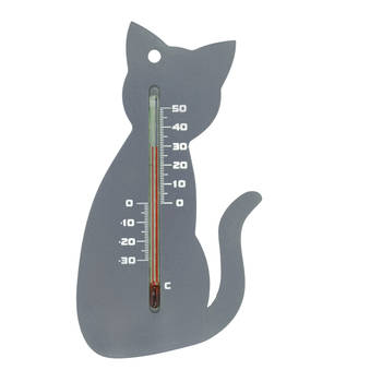 Buitenmuurthemometer grijs katje/poesje 15 cm - Buitenthermometers