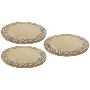 Set van 3x stuks ronde pannen onderzetters van bamboe met print D20 cm - Panonderzetters