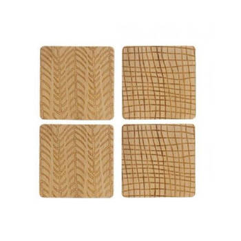 Bamboe houten glasonderzetters / onderzetters vierkant 4 stuks - Glazenonderzetters