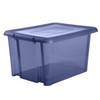 Kunststof opbergbox/opbergdoos donkerblauw transparant L65 x B50 x H36 cm stapelbaar - Opbergbox