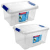 2x Opbergboxen/opbergdozen met deksel 5 en 16 liter kunststof transparant/blauw - Opbergbox