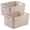 2x stuks rotan gevlochten opbergmand/opbergbox kunststof - taupe - 38 x 28 x 19 cm - Opbergbox