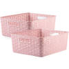 2x stuks rotan gevlochten opbergmand/opbergbox kunststof - Oud roze - 28 x 36 x 13.5 cm - Opbergbox