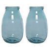2x stuks blauwe vazen/bloemenvazen van gerecycled glas 18 x 28 cm - Vazen