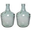 2x stuks fles vaas/bloemenvaas recycled glas lichtblauw 20 x 30 cm - Vazen