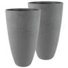 2x stuks bloempot/plantenpot vaas van gerecycled kunststof donkergrijs D29 en H50 cm - Plantenpotten
