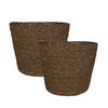 Set van 2x stuks plantenpot/bloempot van jute/zeegras diameter 22 cm en hoogte 19 cm camel bruin - Plantenpotten