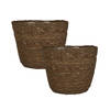 Set van 2x stuks plantenpot/bloempot van jute/zeegras diameter 15 cm en hoogte 12 cm camel bruin - Plantenpotten