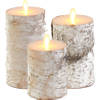 Set van 3x stuks Wit berkenhout Led kaarsen met bewegende vlam - LED kaarsen