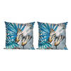 2x Bank/sier kussens met blauwe palm plant/bladeren print voor binnen en buiten 45 x 45 cm - Sierkussens