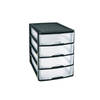 Ladeblok/bureau organizer met 4x lades zwart/transparant L 35,5 x B 27 x H 35 cm - Ladeblok