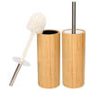 Set van 2x stuks toiletborstel bruin met houder van bamboe 37 cm - Toiletborstels