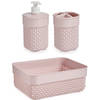 Badkamer accessoires set 3-delig pastel lichtroze van kunststof - Badkameraccessoireset