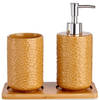 Badkamer accessoires set 3-delig camel bruin relief van keramiek - Badkameraccessoireset