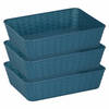3x Blauwe plastic opbergmanden rechthoekig 25 x 19 x 6 cm - Opbergmanden