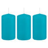 3x Kaarsen turquoise blauw 5 x 10 cm 23 branduren sfeerkaarsen - Stompkaarsen