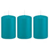 3x Kaarsen turquoise blauw 5 x 8 cm 18 branduren sfeerkaarsen - Stompkaarsen