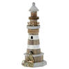 Houten/witte vuurtoren beeldje met LED lampjes 29 cm maritieme decoratie - Beeldjes