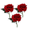 3x stuks Valentijn thema feestartikelen kunstbloem Rode roos/rozen deluxe 31 cm - Kunstbloemen